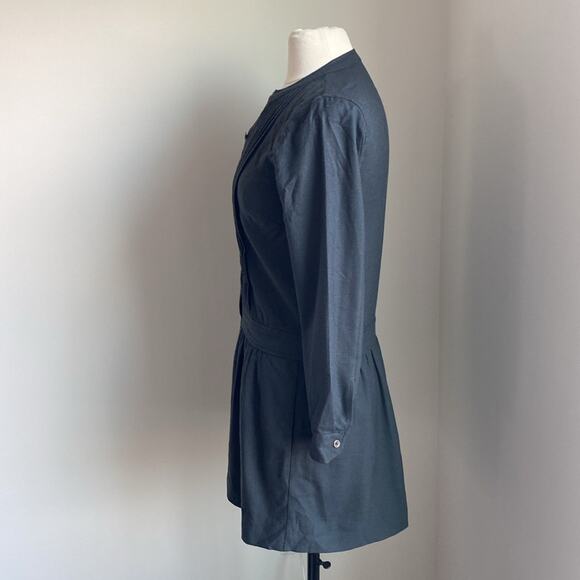 J. CREW Drop Waist Dress Womens Sz 2 Grey Wool Pleated Front Button Down - Picture 5 of 7